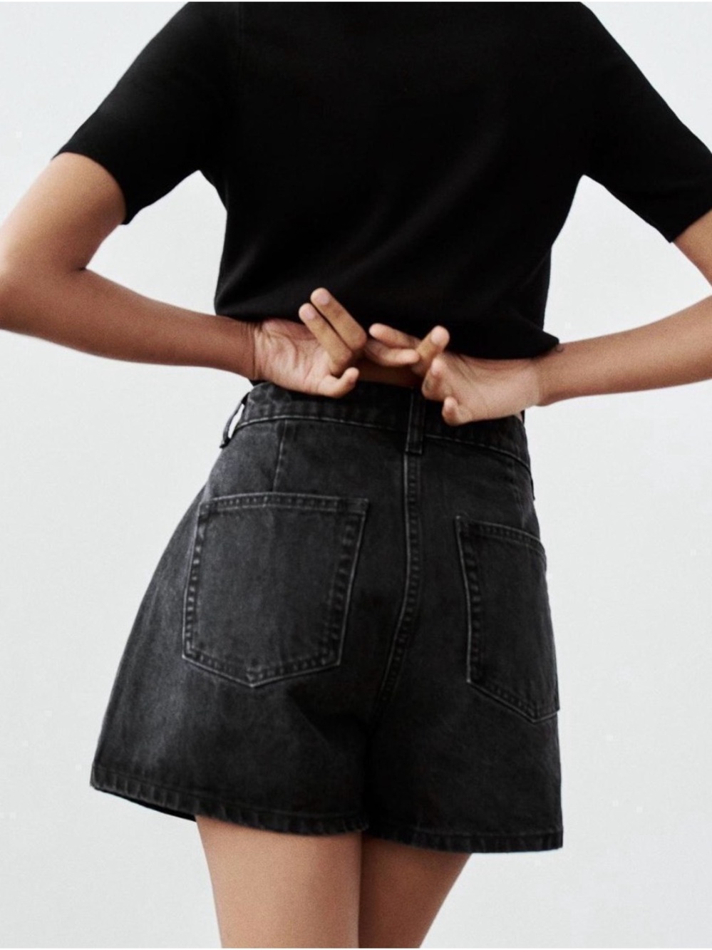 Zara Washed Black Denim Mini Skort with Button Front Size M Casual Classic - Picture 3 of 7